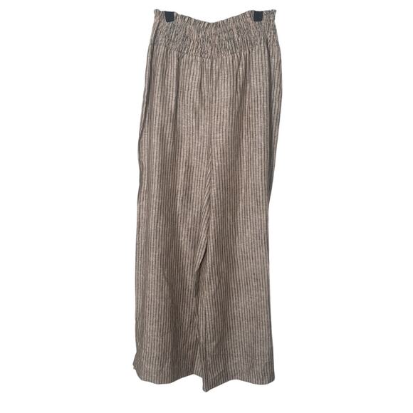 NWT Boden Linen Shirred Waist Camel and Black Lurex Stripe Wide Leg Trousers 4 - Picture 3 of 16